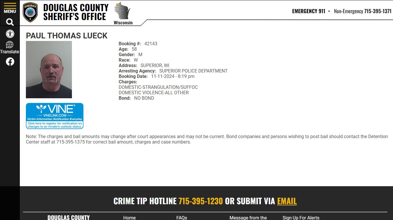 View Roster - PAUL THOMAS LUECK - Douglas County Sheriff WI